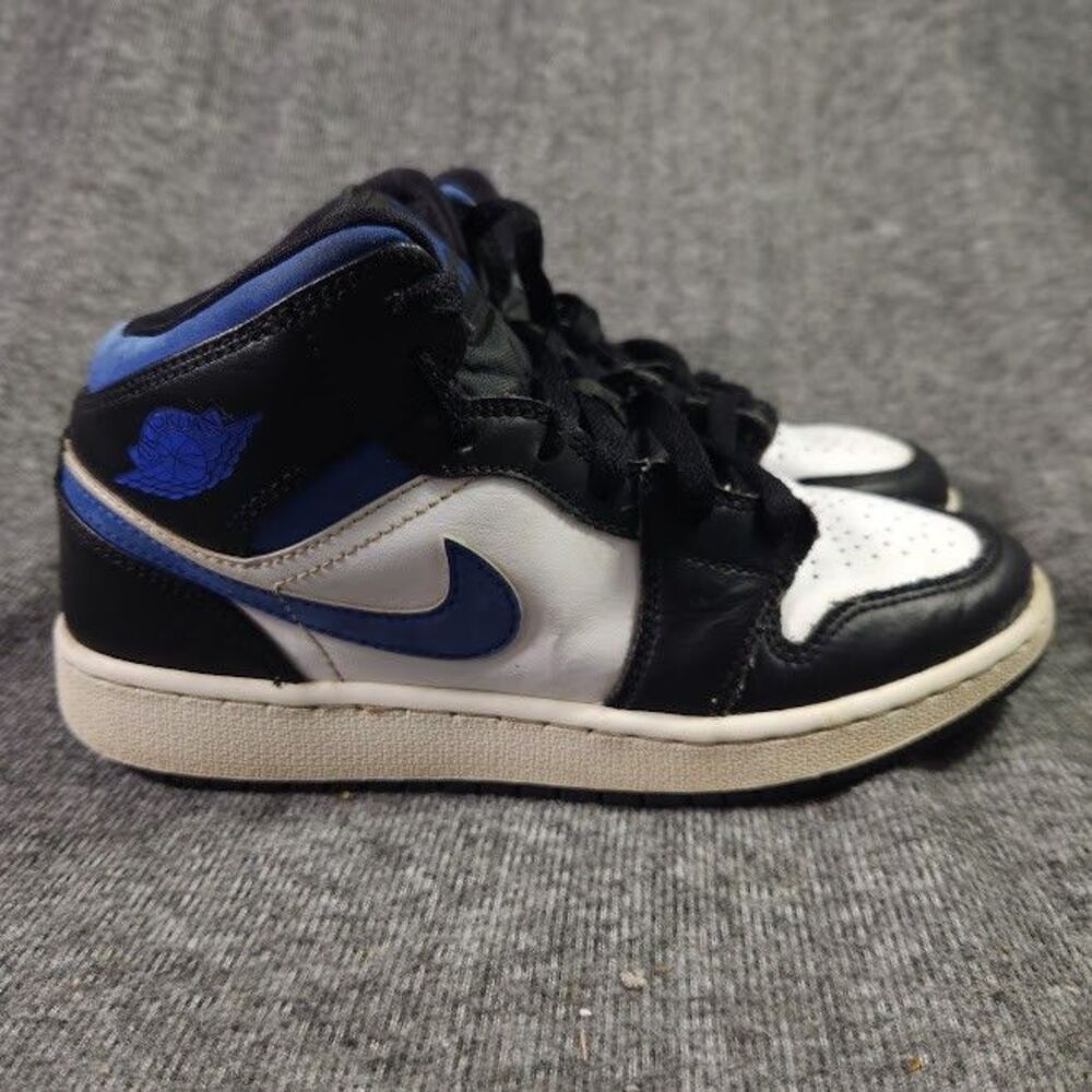 Jordan Air Jordan 1 Mid Unisex Kids 5Y Black/White/Blue Leather Mid Top